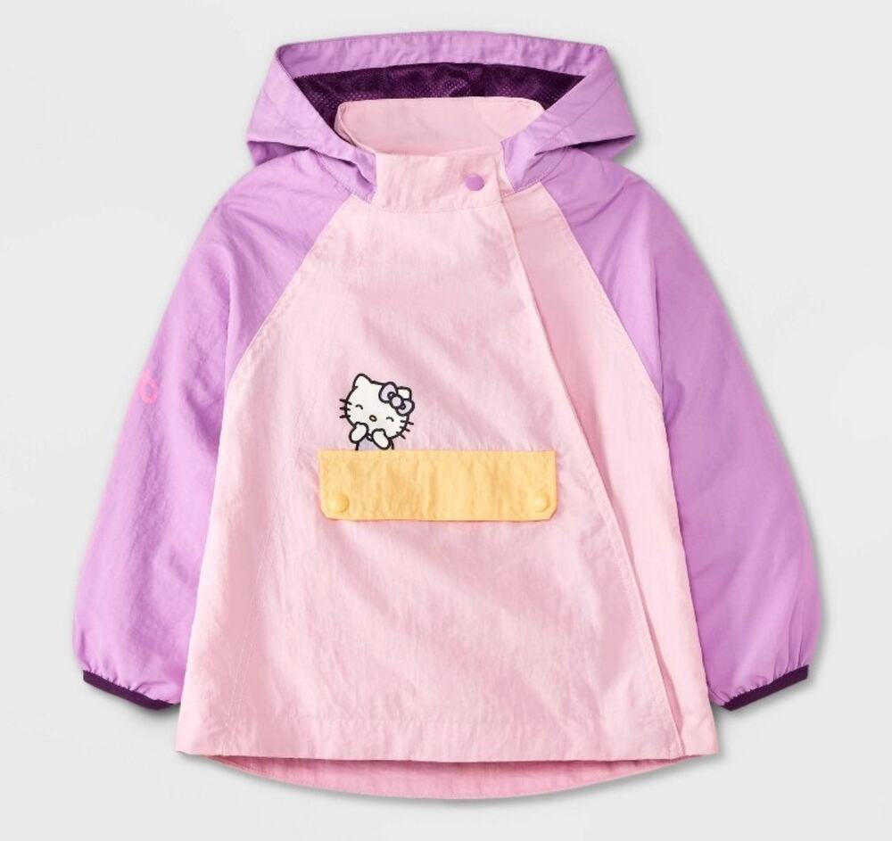 Hello Kitty Rain Jacket Girls 3T Pink Purple Hooded Full Zip Snaps Lined NWT